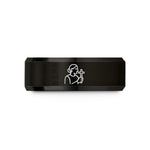 engraved rings for men – black tungsten godparent cross wedding band