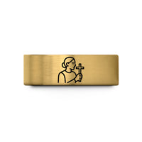 engraved rings for men – gold tungsten godparent cross wedding band