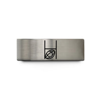 dad birthday ring – blue & grey tungsten rugby ball goalpost wedding band
