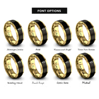 font options for inside engraving on black & gold daffodil rings