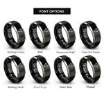 font options for inside engraving on black & silver dairy cow rings