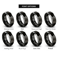 font options for inside engraving on black & silver dairy cow rings
