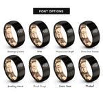 font options for inside engraving on black & rose gold daisy rings