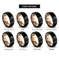 font options for inside engraving on black & rose gold daisy rings