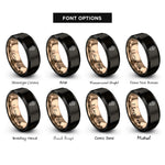 font options for inside engraving on black & rose gold daisy rings