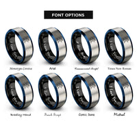 font options for inside engraving on black & blue & gray dancer longboard rings