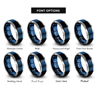 font options for inside engraving on blue & silver dancer longboard rings