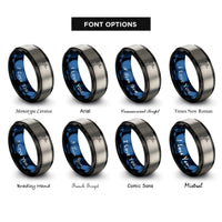 font options for inside engraving on black & blue & silver dancer pose natarajasana rings