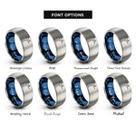 font options for inside engraving on blue & grey dancer pose natarajasana rings
