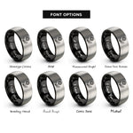 font options for inside engraving on black & silver dandelion flower leaf rings
