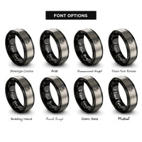 font options for inside engraving on black & grey dandelion flower leaf rings