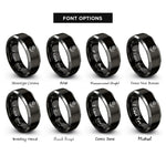 font options for inside engraving on black & silver dandelion flower leaf rings