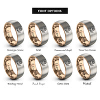 font options for inside engraving on rose gold & gray dandelion flower leaf rings
