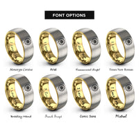 font options for inside engraving on gold & grey dandelion seed rings