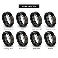 font options for inside engraving on black & gray dandelion seeds blowing rings