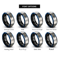 font options for inside engraving on black & blue & silver danforth anchor rope rings
