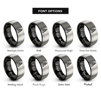 font options for inside engraving on black & grey danger buoy rings