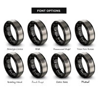 font options for inside engraving on black & gray dara knot rings