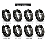 font options for inside engraving on black & gray dara knot rings