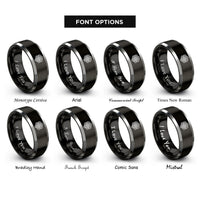 font options for inside engraving on black & gray dara knot rings