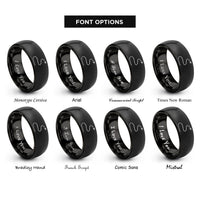 font options for inside engraving on black dashed trail line rings