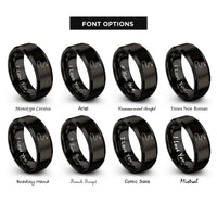 font options for inside engraving on black dashed trail line rings