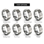 font options for inside engraving on silver dashed trail line rings