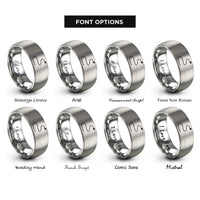 font options for inside engraving on silver dashed trail line rings