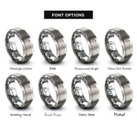 font options for inside engraving on gray dashed trail line rings
