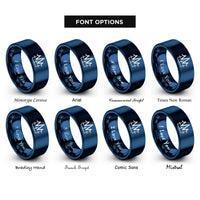 font options for inside engraving on blue data waveform rings