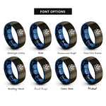 font options for inside engraving on gunmetal & blue data waveform rings