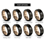 font options for inside engraving on black & rose gold dates crescent rings
