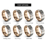 font options for inside engraving on rose gold & gray datura flower rings