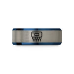 women's engraved wedding bands – blue & silver tungsten microcontroller dip wedding band
