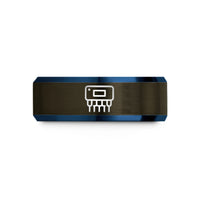 custom engraved rings present – gunmetal & blue tungsten microcontroller dip wedding band