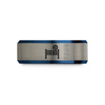 custom engraved rings online – black & blue & grey tungsten volleyball net ball wedding band