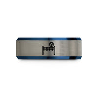 custom engraved rings online – black & blue & grey tungsten volleyball net ball wedding band