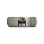 custom engraved rings online – blue & gray tungsten volleyball net ball wedding band