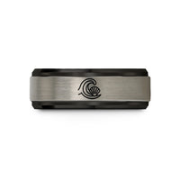 mother to daughter jewelry – black & blue & grey tungsten wave wash wedding band