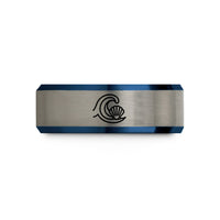 mother to daughter jewelry – black & blue & grey tungsten wave wash wedding band