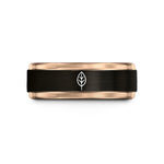 special keepsake rings – black & rose gold tungsten sage leaf wedding band