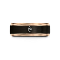 special keepsake rings – black & rose gold tungsten sage leaf wedding band