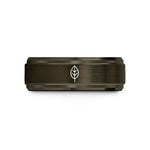 custom engraved bands – gunmetal & rose gold tungsten sage leaf wedding band