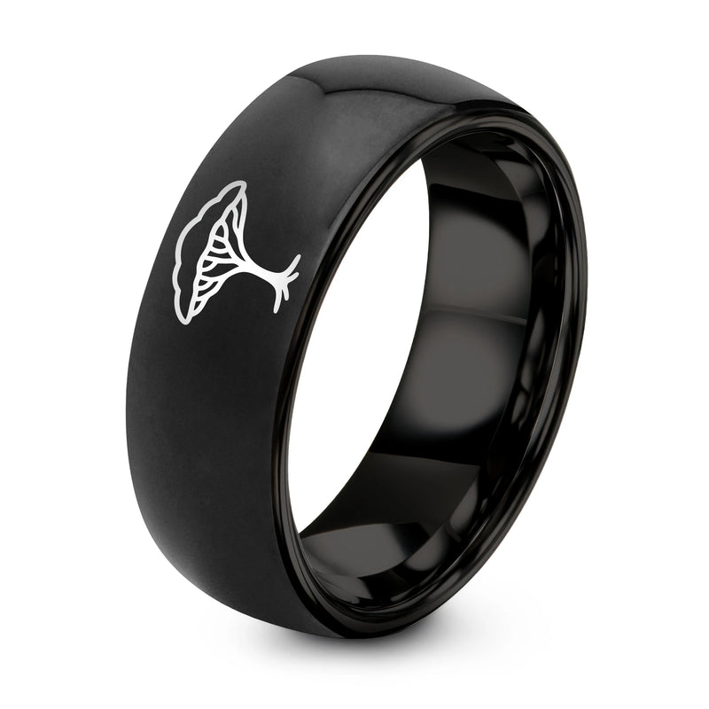 Acacia Canopy – Tungsten Wedding Band, 8 mm, Grey, Black Comfort-Fit Unisex