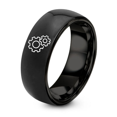 Gears – Tungsten Wedding Band, 8 mm, Black Comfort-Fit Unisex