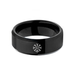 custom bands for partners – black tungsten norse compass wedding band