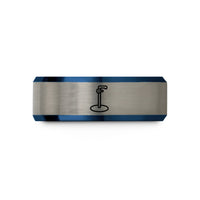 unique birthday presents ideas – blue & silver tungsten ring stand clamp wedding band