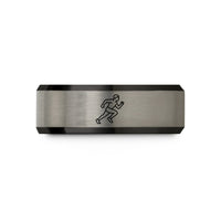 engraved rings for her – black & blue & silver tungsten running back sprint wedding band