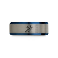 unique presents for her – black & blue & grey tungsten running back sprint wedding band