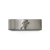engraved rings for her – grey tungsten running back sprint wedding band